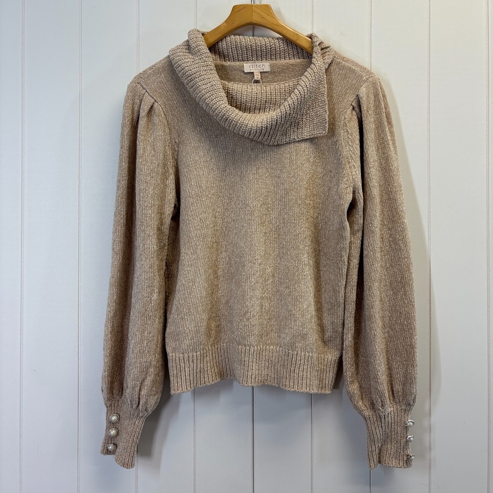 Stitch by Chenault Minimalist Cowl Neck Chenille Sweater Women Size M Old Money
